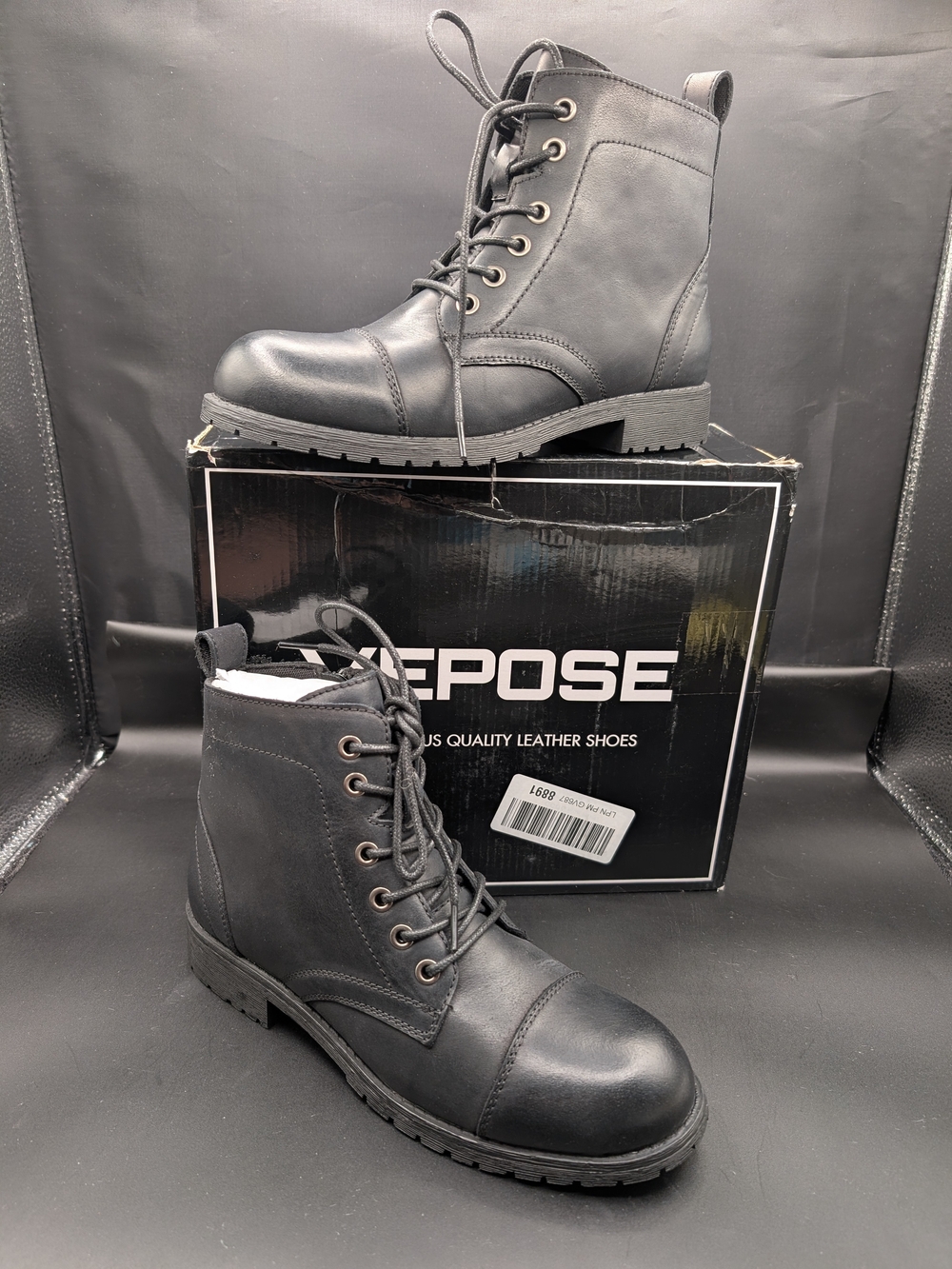 Vepose Black Lace-Up Women's Ankle Combat Boots